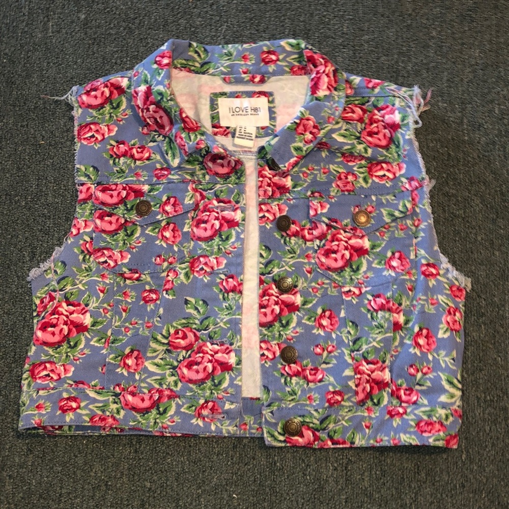Floral Denim Crop Vest
